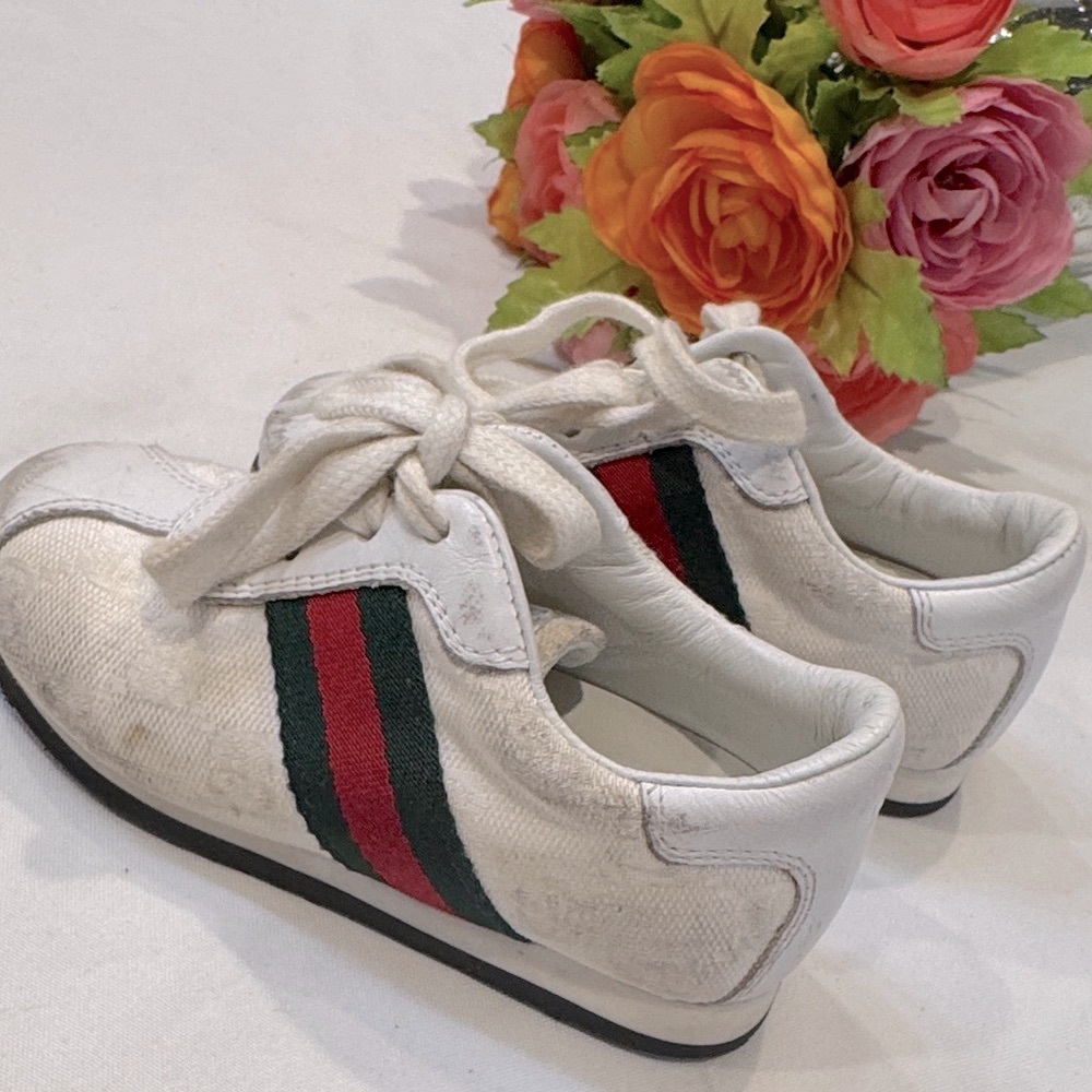 Authentic Toddler White Sneakers with Red and Green Stripes - Picture 3 of 14